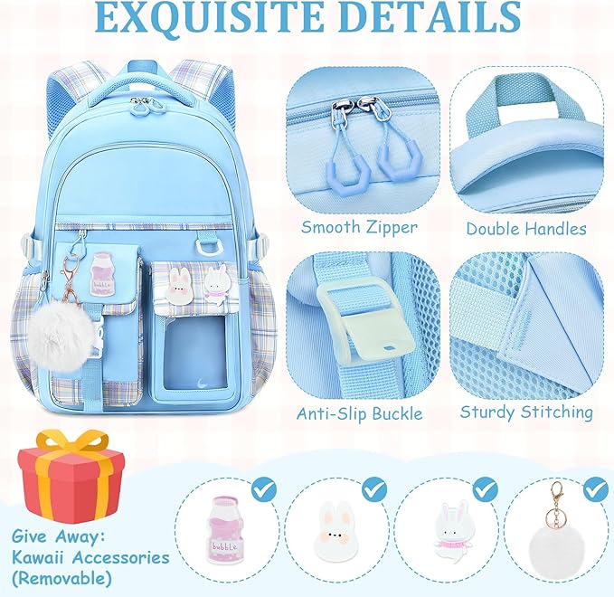 School Backpack for Girls - 5PCS Girls Backpack with Lunch Box Set for Elementary, Middle and High School Students - 18" Large Capacity School Bookbag with Multiple Pockets
