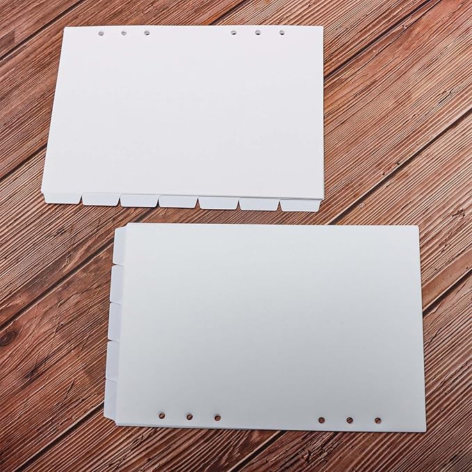 2 Set A5 Binder Dividers White Plastic Index Divider Blank Side 7 Tabs Top 5 Tabs Planner Insets 12 Sheets Refillable Page Protectors for 6 Ring Binder Notebook
