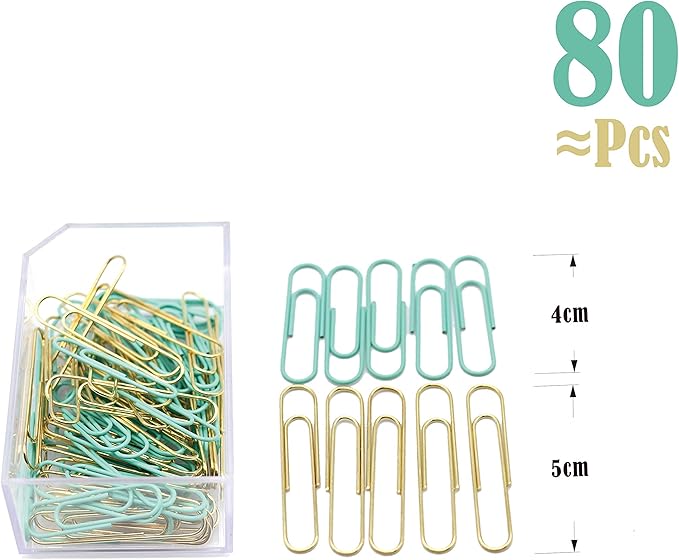 Gold Blue Binder Clips and Paper Clips Set (3-in-1 Boxed), for Office School Supplies Teachers Classroom Daily use