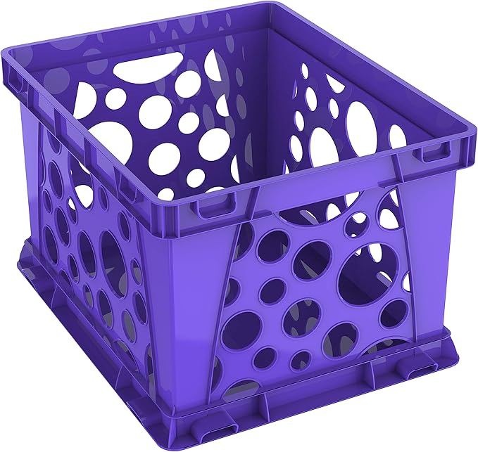 Storex Premium File Crate with Handles – Letter and Legal Document and Folder Storage, Classroom Purple 3-Pack (61464C03C)