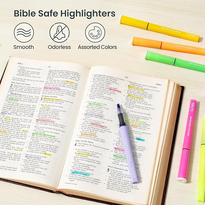 SUNEE Highlighters Assorted Colors, 8 Colors Highlighters with Chisel Tips, Liquid Ink Bible Highlighter for Students, Notes, Planners, Office Supplies, Aesthetic Stationery