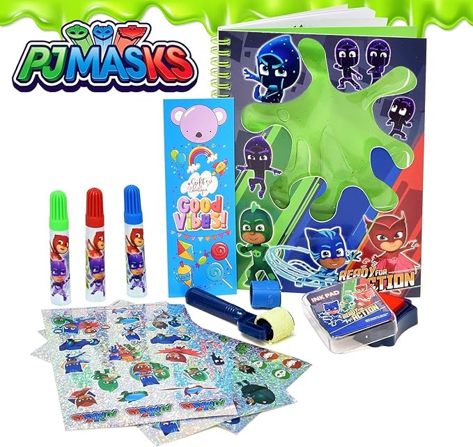 PJ Masks Drawing Diary Journal Art and Activity Set for Kids Mess Free Slime Art Coloring Sketch Book with Gift Boutique Bookmark Stickers Markers Roller Stamper and Ink Pad for Boys Girls Toddler