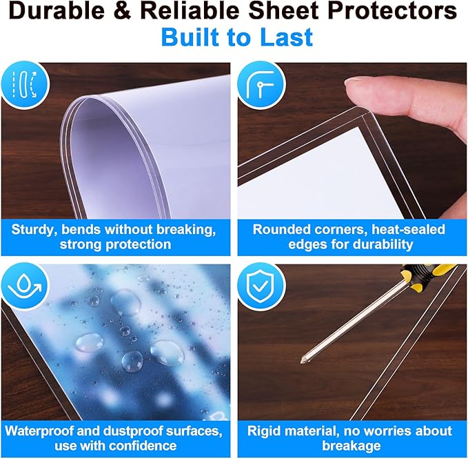 Ndsox 10 Pack 9" x 12" Rigid Print Protectors Clear Hard Plastic Sheet Protectors Top Loading for Photographs, Photo Papers, Posters, Prints, Birth Certificates, Heavy Duty No-Hole Rigid Photo Sleeves