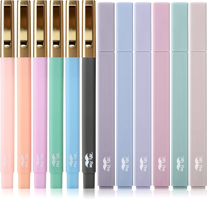 Mr. Pen- Aesthetic Highlighters and Pens No Bleed, 12 Pack, Pastel Color, Black Ink, No Bleed Highlighters for Bibles