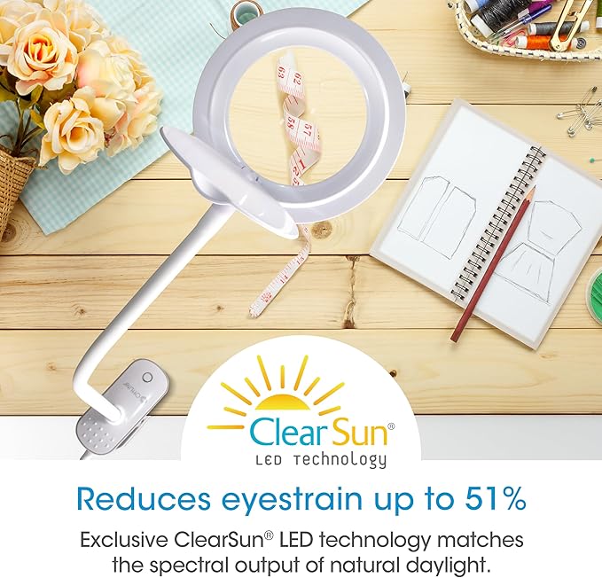 OttLite Lighted Magnifier Clip Lamp. Clearsun, White, Shipper