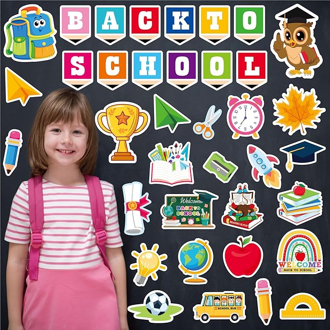 Back to School Decorations for Bulletin Board Set - 53 Pcs Back to School Cutouts First Day of School Themed Bulletin Board Border Wall Decals for Kindergarten Classroom Welcome School Party