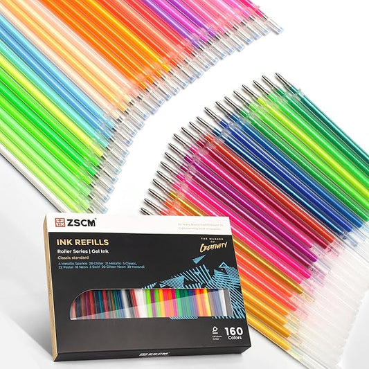 160 Colors Gel Pen Ink Refills, Glitter Neon Gel Ink Pens Refills Replace Cartridges for Glitter Gel Pens Set,for Drawing Adult Coloring Books Journaling Women Gifts, No Repeats