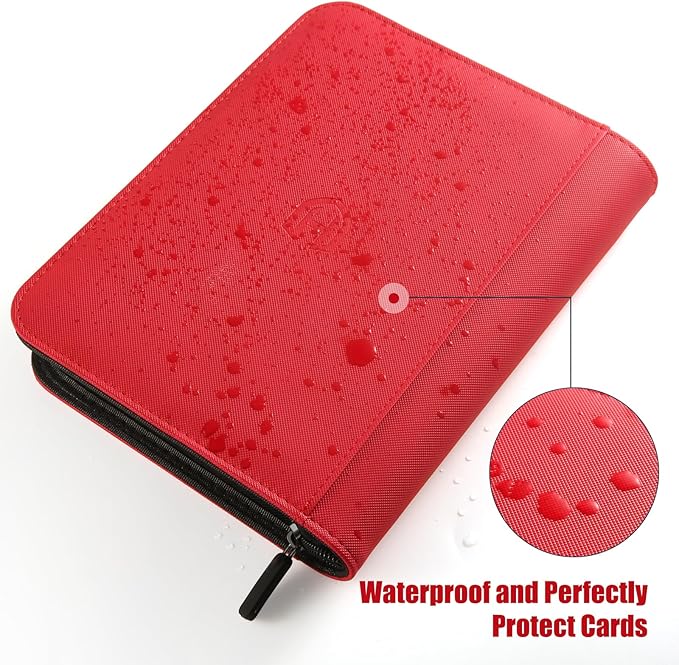 Trading Card Binder with Sleeves, Red, 288 Card Storage Capacity, Durable and Waterproof