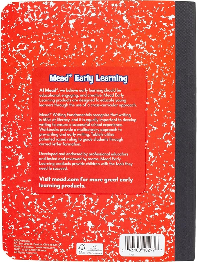 Mead Primary Journal, Half Page Ruled, Grades K-2, 7-1/2" x 9-3/4", 100 Sheets, Red (489903-ECM)