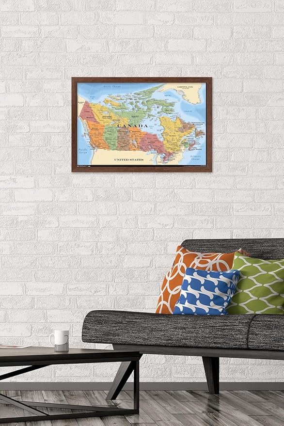 Map - Canada Wall Poster, 22.4L" x 14.7W", Mahogany Framed Version