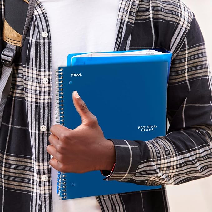Five Star Spiral Notebook + Study App, 5 Subject, College Ruled Paper, Fights Ink Bleed, Water Resistant Cover, 8-1/2" x 11", 200 Sheets, Blue (73635) (Pack of 2)