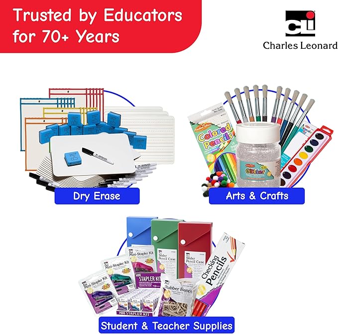Charles Leonard Dry Erase Board Classroom Pack - Mini Lapboard School Supplies – Set of 12 Two-Sided Plain/Lined Dry Erasable White Boards, 9x12 Inches (35120)