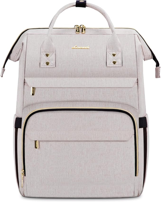 LOVEVOOK Laptop Backpack for Women,15.6 Inch Professional Womens Travel Backpack Purse Computer Laptop Bag Nurse Teacher Backpack,Waterproof College Work Bag Carry on Back Pack with USB Port,Off-white