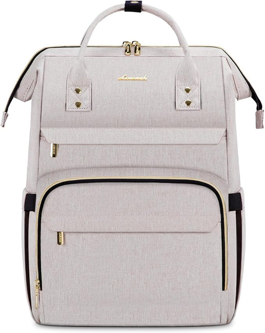 LOVEVOOK Laptop Backpack for Women,15.6 Inch Professional Womens Travel Backpack Purse Computer Laptop Bag Nurse Teacher Backpack,Waterproof College Work Bag Carry on Back Pack with USB Port,Off-white