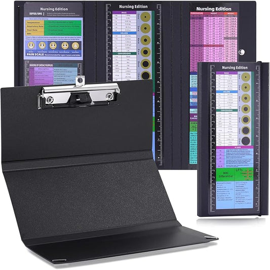 Foldable Nursing Clipboard with Cheat Sheets - 2-Pack Thick & Sturdy Medical Writing Board for Nurses, Nursing Students & CNAS | Portable Clipboard with Pen Holder & Ruler for Hospital Clinical Duty