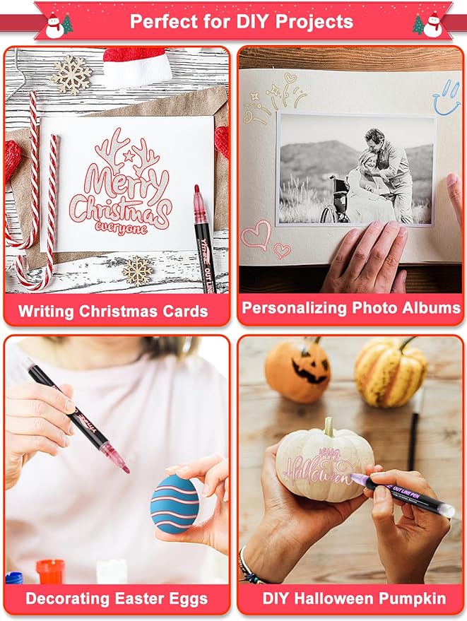 Outline Shimmer Markers, Tween Teen Girl Gifts Trendy Stuff, 28 Glitter Metallic Gel Pens Coloring, Arts and Crafts Drawing Supplies Kits Birthday Gift for Kids Girls Ages 4, 6, 8, 10, 12 Year Old