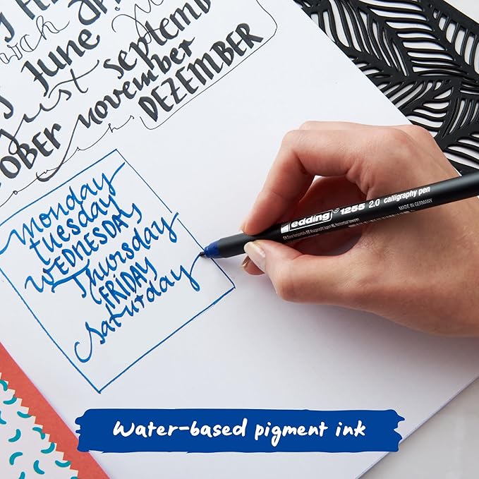 edding 1255 calligraphy pen - steelblue - 3 pens - calligraphy nib 2 - 5 mm - fibre pens for paper, wood, terracotta, canvas - hand lettering, bullet journals, thank you cards, calligraphy books