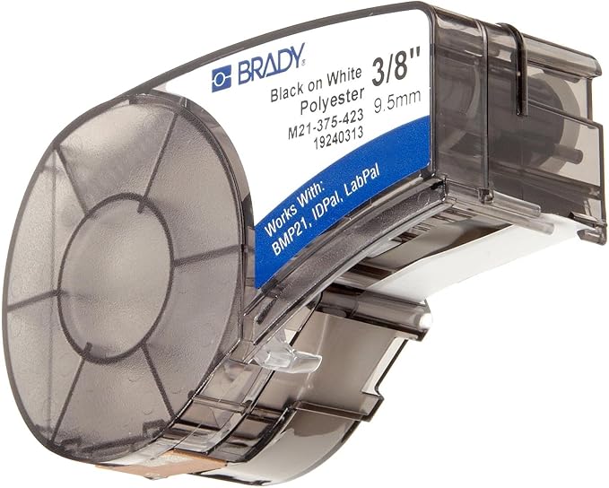 Brady Authentic (M21-375-423) Harsh Environment Polyester Label for Barcode, Solar Panel, and Printed Circuit Board, BlackonWhite- For M210, M210-LAB, M211, BMP21-PLUS and BMP21-LAB, .375"W 21'L