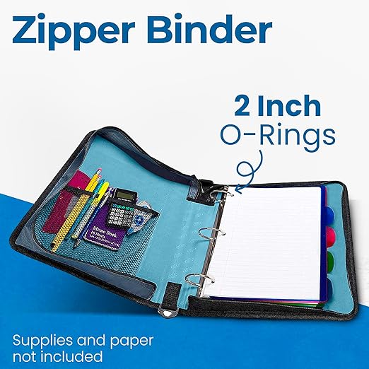 Case-it Classic Zipper Binder | 2-Inch O-Rings, 350 Sheet Capacity, Multiple Storage Pockets & Shoulder Strap | School & Office Organizer | D-251 Teal