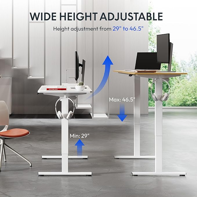 FLEXISPOT 55x24 Inch Electric Height Adjustable Standing Desk for Home & Office, Splice Board Desk for Computer Workstation, Study, or Creative Setup, Maple