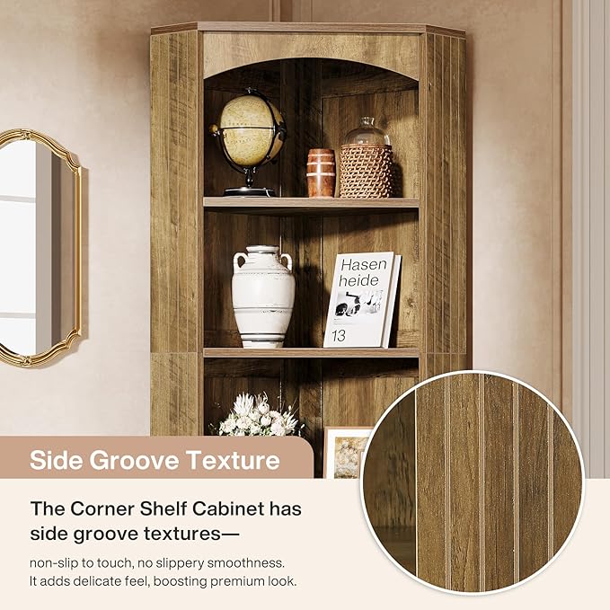 Tribesigns Corner Storage Cabinet, 70.9" Tall Corner Shelf & Bookshelf & Bookcase, Freestanding Corner Cabinet for Living Room Kitchen Home Office