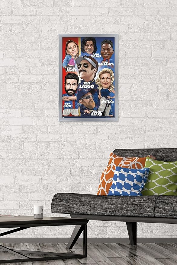 Ted Lasso - Character Grid Wall Poster, 22.4L" x 14.7W", Silver Framed Version