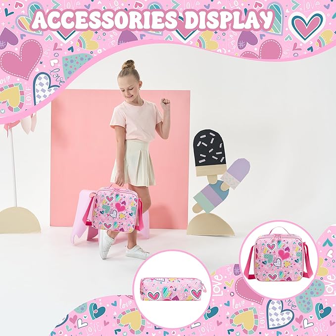 Kids Backpacks for Girls School Backpack for Kids Backpack with Lunch Box Bookbag for Girls Preppy Aesthetic Backpacks Back to School Supplies Kit