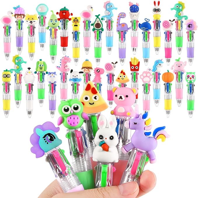 arscniek 40Pcs Multicolor Pen in One, 4-in-1 0.5mm Fine Point Cute Pens, Fun Kawaii Ballpoint Pen for Children's Party Favors, Classroom Prizes, Teacher School Supplies, Bulk Gifts for Students