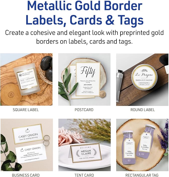 Avery Printable Rectangle Labels, 2" x 4" Blank Labels, Shipping, Matte White, Metallic Gold Border, Permanent Adhesive, Laser/Inkjet Printable, 100 Total (6541)