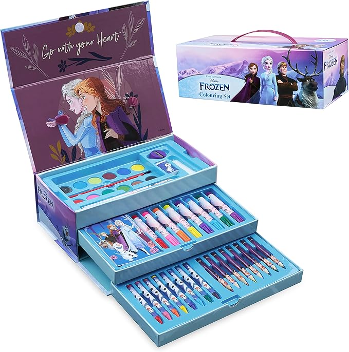 Disney Colored Pencils Art Supplies Kids Set Coloring Stationery Girls Drawing Pencils Supplies Travel Case with Crayons Arts and Crafts for Kids 4-12 (Multicolor Frozen)