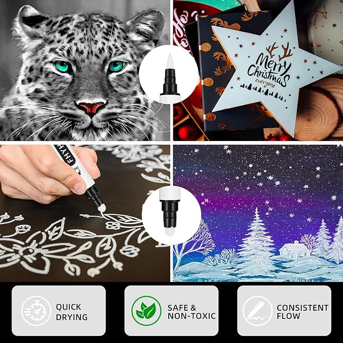 White Gel Pens Set of 7 – white Ink pen Dual-Tip Acrylic Paint Pen Brush Tip Acrylic Markers for Black Paper Drawing, Sketching, Illustration, Card Making