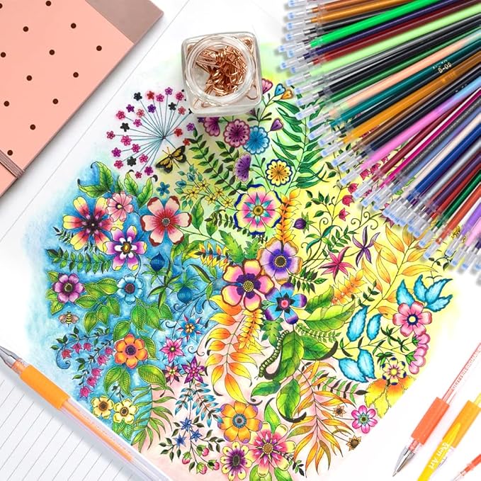 Aen Art Gel Pens Refills for Adult Coloring Books, 80 Unique Colors, 40% More Ink Colored Gel Pens Set