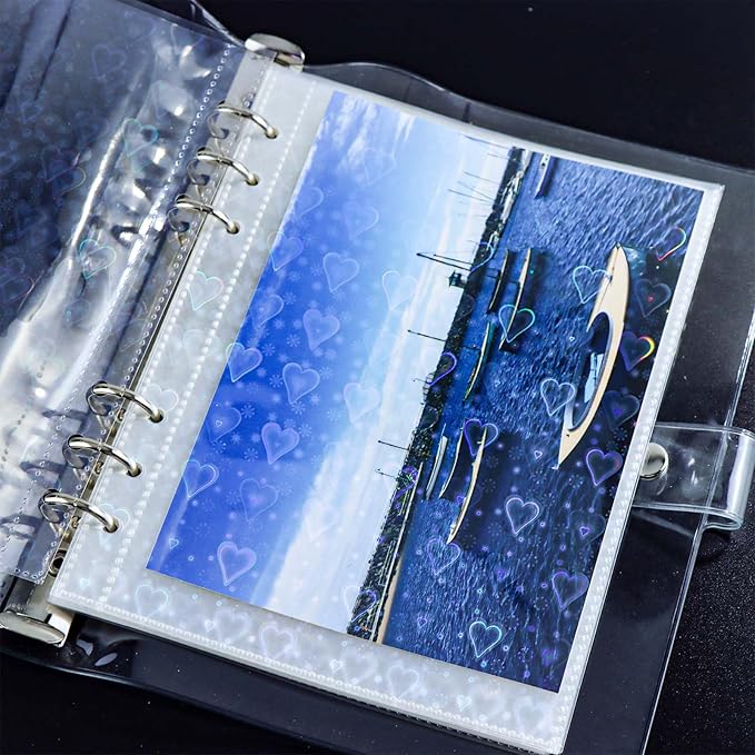 A5 Photocard Sleeves 20pcs Sheet Protectors 5.2'' x 7.5'' 1 Pocket Love Flashing Clear Picture Card Insets PP Photo Album Refill Pages for 6 Ring Binder (Love Flashing, A5-1Pocket)
