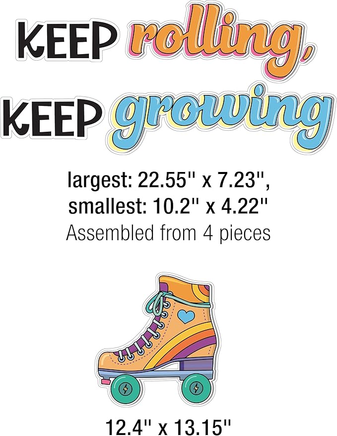Happily Ever Elementary Retro Remix 103-Piece Motivational Bulletin Board Set, Roller Skates, Flowers, and More Groovy Bulletin Board Decorations for Classroom Decor