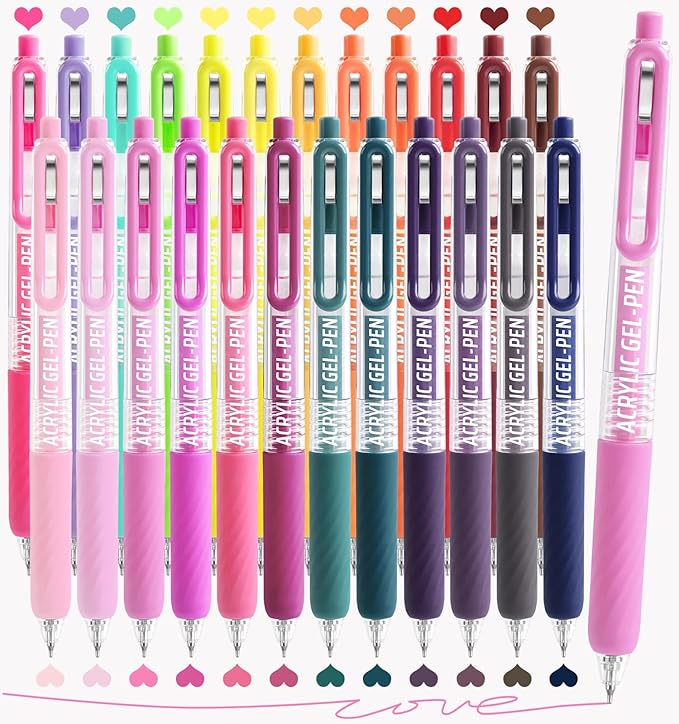 Gel Pens For Coloring, 24 Colors Retractable Colored Pens for Black Paper & White Paper, 0.7mm Fine Point Colorful Pens for Coloring, Writing, Drawing, Journaling, Note Taking, Office, Home