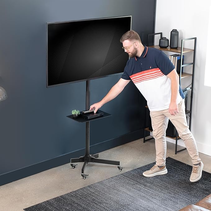 VIVO Mobile TV Cart for 13 to 60 inch Screens up to 55 lbs, LCD LED OLED 4K Smart Flat and Curved Panels, Rolling Stand with Laptop DVD Shelf, Locking Wheels, Max VESA 400x400, Black, STAND-TV04M