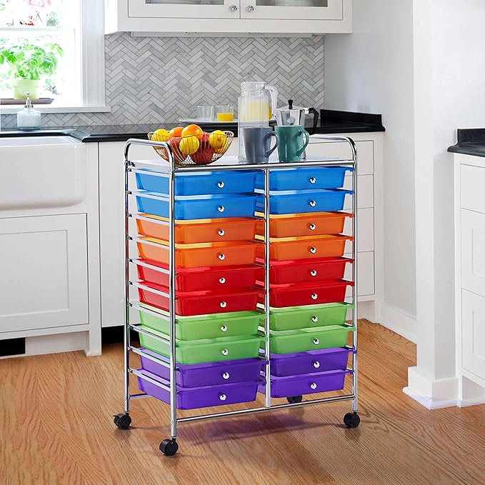 Yaheetech 20 Drawers Rolling Storage Cart Multipurpose Movable Organizer Cart Tools Scrapbook Paper Organizer on Wheels, Multicolor