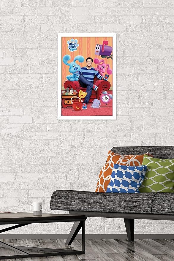 Nickelodeon Blue's Clues - Group Wall Poster, 22.4L" x 14.7W", White Framed Version