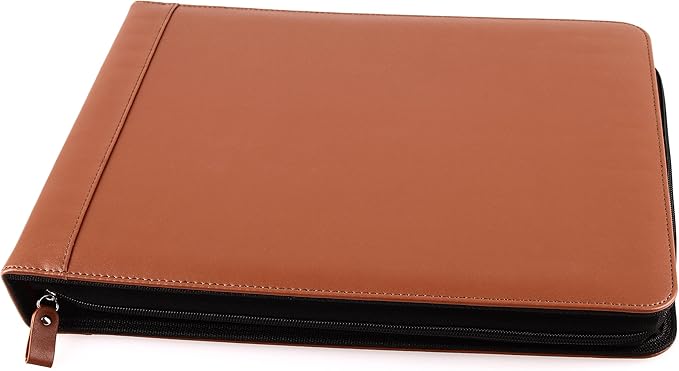 2Fold Zippered Business Checkbook Binder - 7 Ring Binder for Business Checks with Built-in Organizer and Card Case - PU Leather Portfolio for up to 600 3-Up Checks (Light Brown)