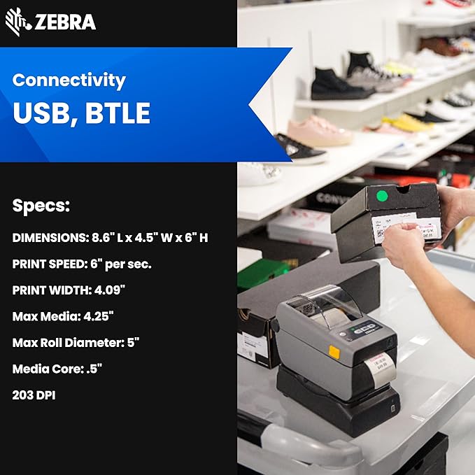 Zebra ZD411 Thermal Shipping Label Printer 2" | 203 DPI | No Ink Required | 2" Wide | USB | 1 Year Warranty | Direct Thermal