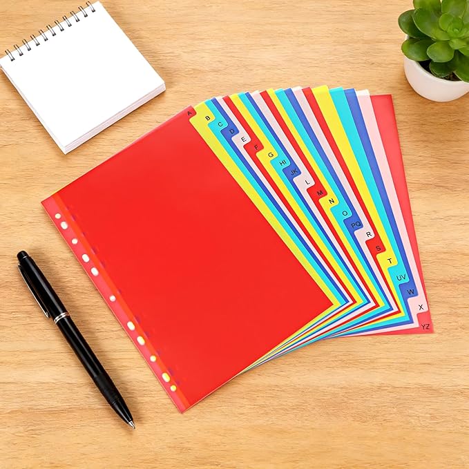 A-Z Plastic Binder Dividers 21 Tab, Alphabet Dividers with Tabs for 3 Ring, Multicolor Alphabetical Divider for 2/3/4/11 Ring Binders, Letter Size 8.2×11.6 Inch