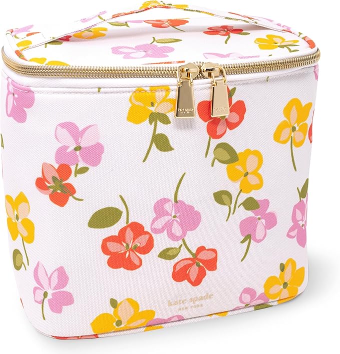 kate spade new york, Insulated Lunch Tote, Small Lunch Cooler, Cute Lunch Bag for Women, Striped Thermal Bag with Double Zipper Close and Carrying Handle (Spring Pansies)