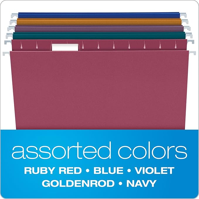 EarthWise by Pendaflex 100% Recycled Hanging Folders, Letter Size, 1/5 Cut, Assorted Colors, 20 per Box (35117)