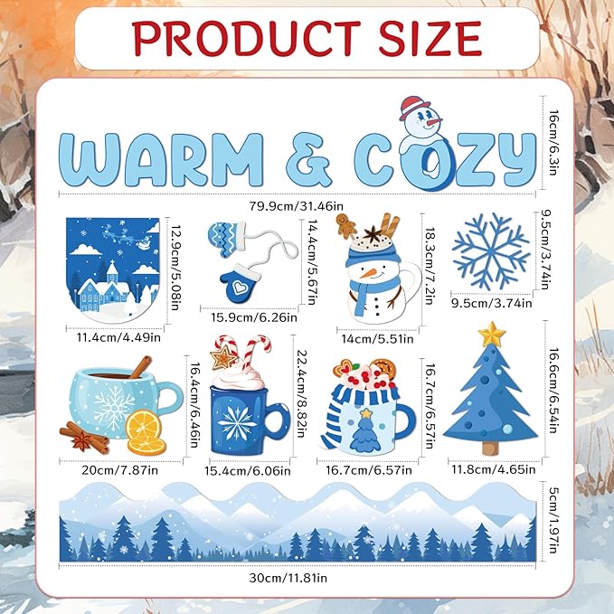 Aposwow Winter Bulletin Board Decorations - Christmas Hot Cocoa Holiday Classroom Decorations Set Wish You A Warm Cozy Winter Paper Cutouts Bulletin Board Decor School Office Wall Decor Supplies