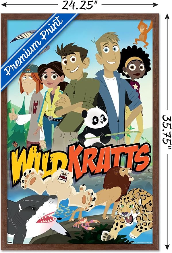 Wild Kratts - Group Wall Poster, 34L" x 22.4W", Mahogany Framed Version