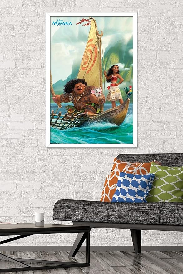 Disney Moana - Group Wall Poster, 34L" x 22.4W", White Framed Version