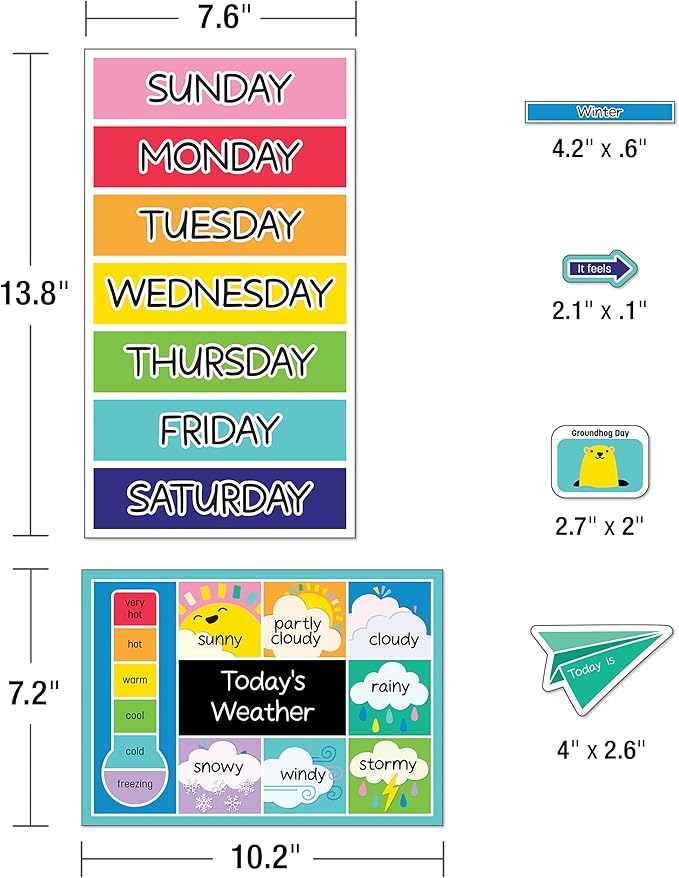 Carson Dellosa Happy Place 139 pc Set Calendar, Monthly Headers, Birthday, Holidays, Numbers Cover Ups, Seasons, Weather, and Days of The Week Chart for Classroom, Bulletin Board, Wall Decor