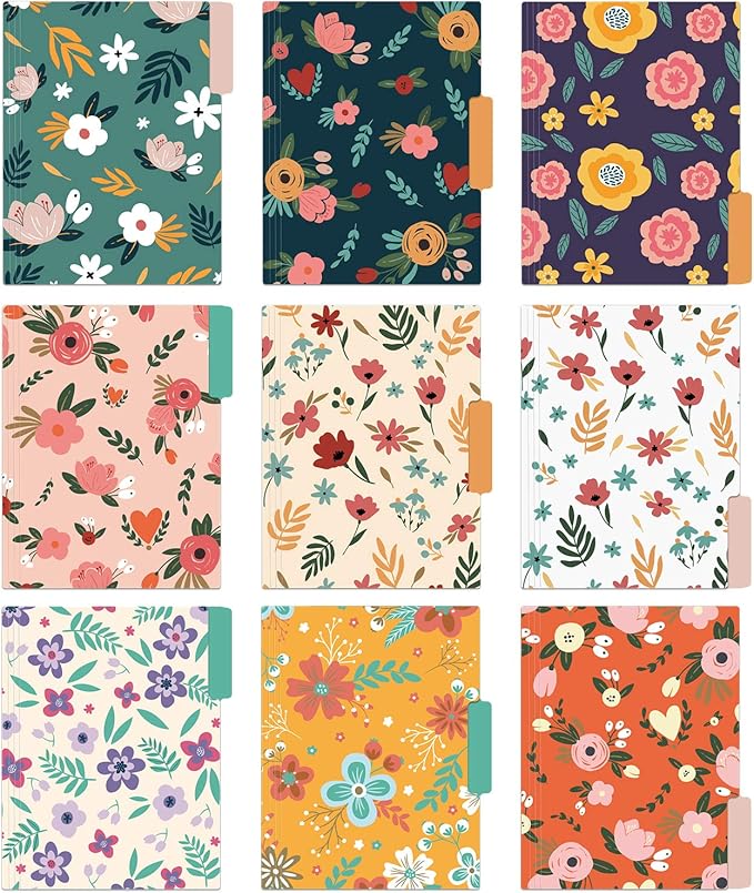EOOUT 18 Pack Decorative File Folders Floral Folders Cute File Folder, Letter Size Colored File Folders,1/3-Cut Tabs, 9.6 x 11.6 Inches, for Office, School, Home