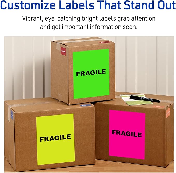 Avery Printable Shipping Labels, 8-1/2" x 11", Neon Green, Laser & Inkjet Compatible, 100 Blank Labels Total, Great for Branding, Mailing, Organizing, and More (5940)