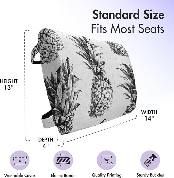 Ambesonne Pineapple Lumbar Back Support Pillow, Hand Drawn Tropical Theme Vintage Style Pineapple Fruit Pattern, High Density Foam for Office Chairs Car Seats, 14" x 13", Black Grey White